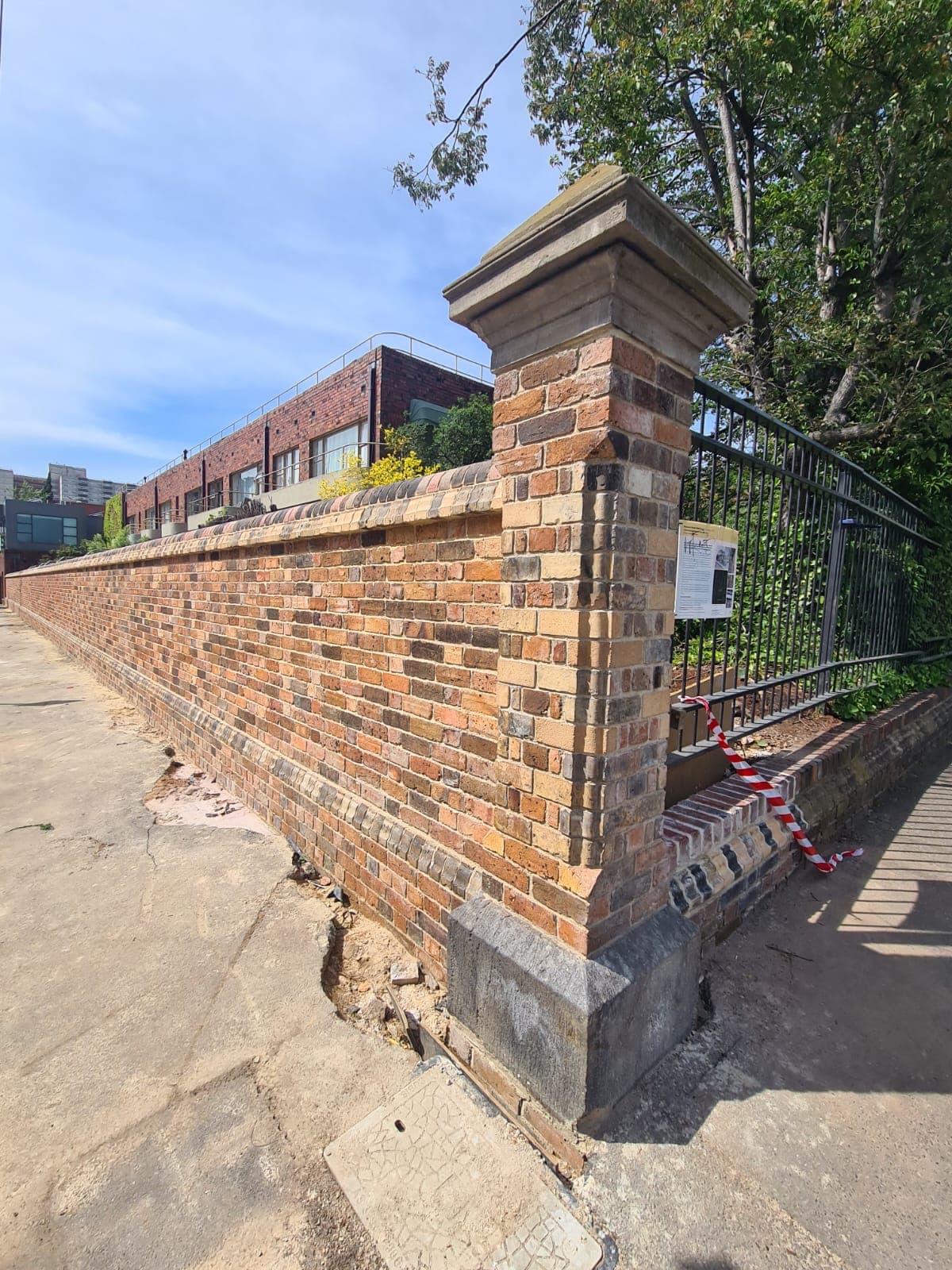 Heritage red-brick boundary wall rebuilt for a Hawksburn period property by Goodwin Bricklaying
